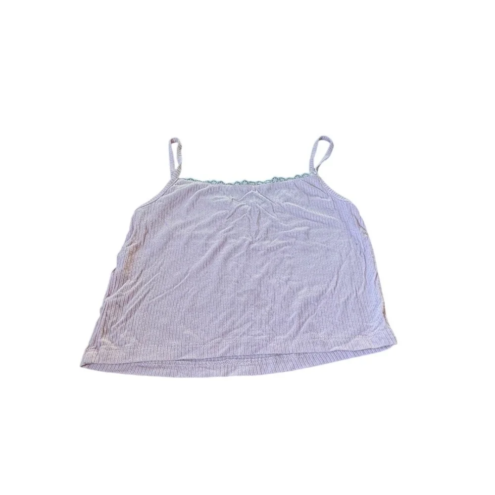 Lilac Purple Ribbed Knit Camisole Top Lace Trim Spaghetti Strap Cropped‎ Top